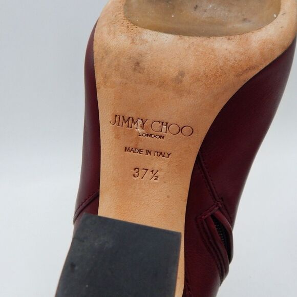 Jimmy Choo Mitchel 100 Wine Burgundy Leather Ankle Boots Booties Women Size 37.5 - Picture 8 of 15